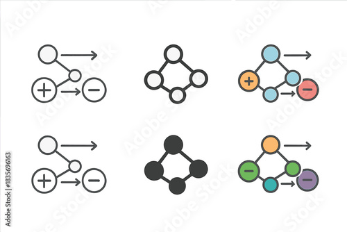 Metabolic Network Icons. Simplified icon of nutrient molecules entering and exiting network, representing input and output balance