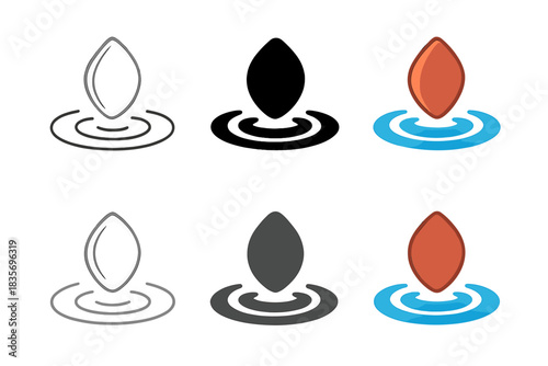 Cherry Pit Landing. Cherry pit landing in small ripple of water or ground mark, humorous end of motion captured in stillness,