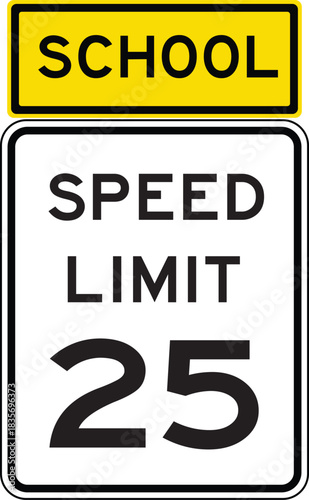 School Zone Speed Limit 25 Roadside Traffic Sign