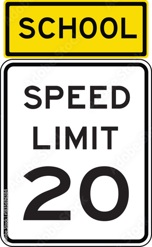 School Zone Speed Limit 20 Roadside Traffic Sign