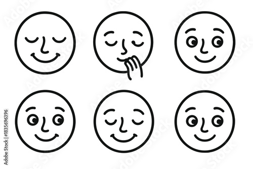 Tender Face Icons. Line style icons of Tender Faces: curved cheek, touching lips, rounded eyes, flowing line nose, tilt of head,