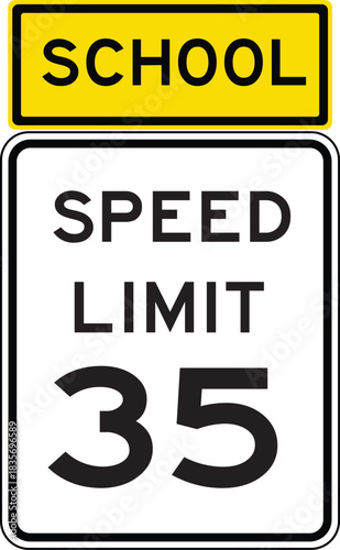 School Zone Speed Limit 35 Roadside Traffic Sign