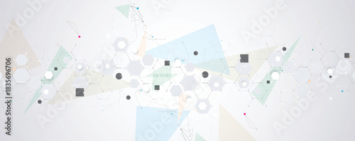 Molecule futuristic technology and science background, DNA strands, connected neural web