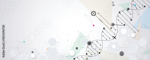 Molecule futuristic technology and science background, DNA strands, connected neural web