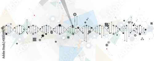 Molecule futuristic technology and science background, DNA strands, connected neural web