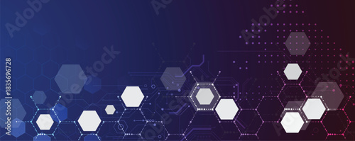 Molecule futuristic technology and science background, DNA strands, connected neural web