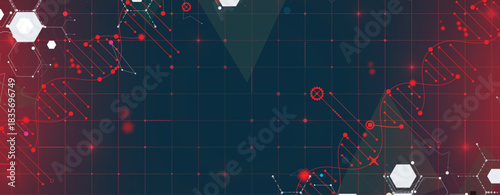 Molecule futuristic technology and science background, DNA strands, connected neural web