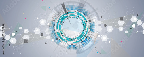 Molecule futuristic technology and science background, DNA strands, connected neural web