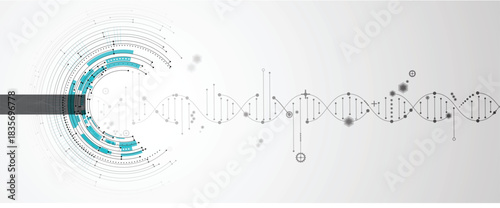 Molecule futuristic technology and science background, DNA strands, connected neural web