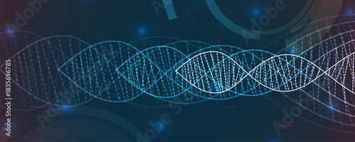 Molecule futuristic technology and science background, DNA strands, connected neural web