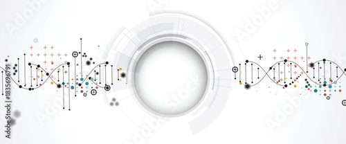 Molecule futuristic technology and science background, DNA strands, connected neural web