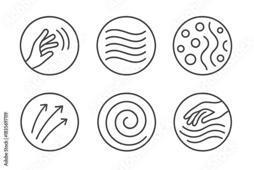 Invisible Force Icons. Line style vector icons of Hidden Sensation: invisible force, air ripples, subtle patterns, soft currents,