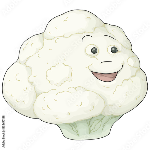 Cartoon cauliflower smiling with happy expression on white background