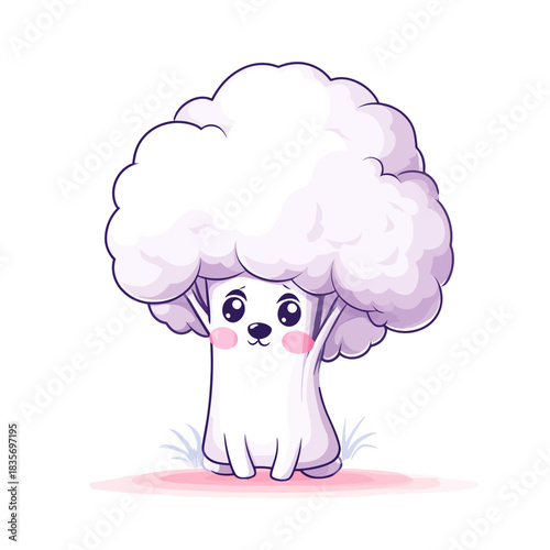 Cartoon cauliflower character illustration smiling with cheerful expression