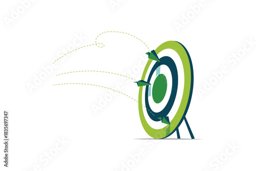 Target with arrow representing focus, accuracy, goals, achievement, performance, and business strategy.