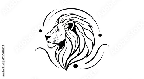 Majestic lion head profile with flowing mane elegant design regal animal portrait.