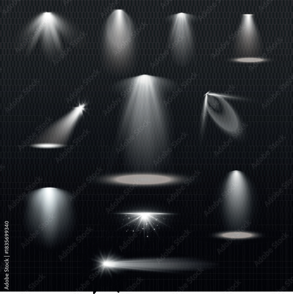 Obraz premium Vector Light Glow Effects – Isolated White Flares, Halo Glows, Shine Bursts, Night Light Elements for Digital Graphics, Web Design, and Illustrations