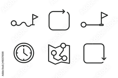 Ultra-Marathon Line Icons. Line style icons of popular ultra-marathon formats: point-to-point route, loop course shape,