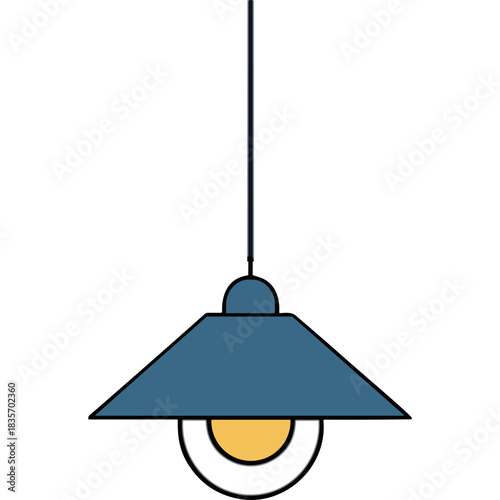 A Blue Hanging Pendant Light Fixture With A Yellow Glow Illuminating The Interior Against A Black Background