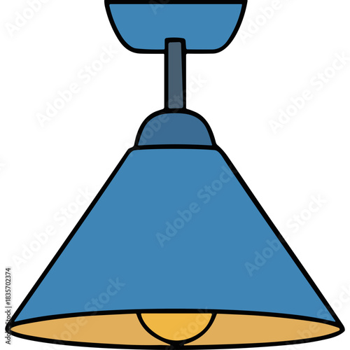 A Blue Pendant Light Fixture with a Warm Yellow Bulb Hangs From a White Ceiling Indoors Providing Illumination