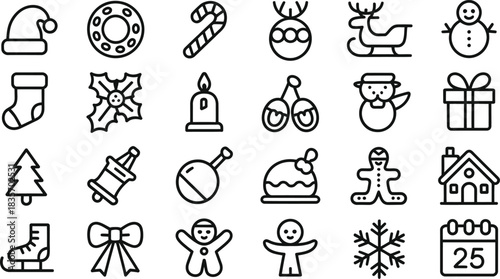 Set of christmas holiday icon outline design element.