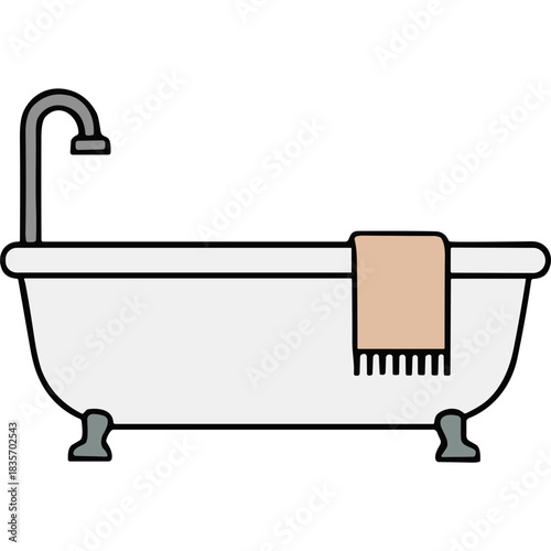 A Classic White Clawfoot Bathtub with a Light Brown Towel Hanging Over the Side and a Silver Faucet on a Black Background