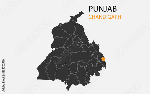 Punjab map vector map with Chandigarh highlight, Chandigarh map in Punjab state