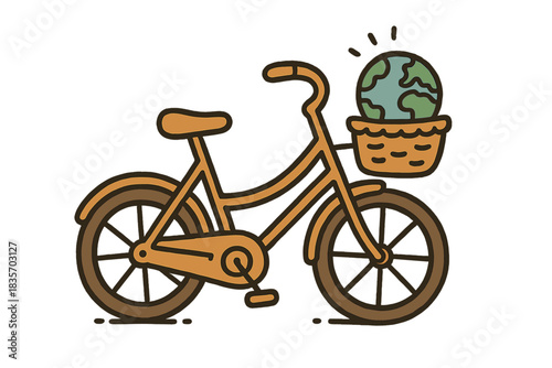 Doodle Bike Adventure. Cute doodle bike with a little globe nestled in its basket, symbolizing mindful travel and curiosity, No