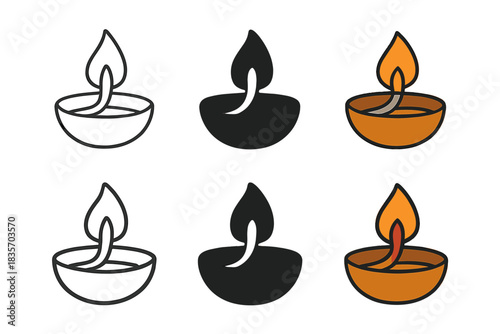 Oil Lamp Evolution. Close-up of lit wick inside small oil lamp, minimal vector design, first in line style with thin outline,