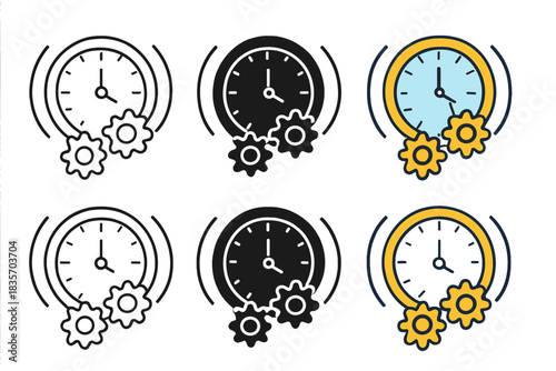 Clockwork Gear Evolution. Clockwork wheel with rhythmic movement and interlocking gears, simple minimalist vector illustration,