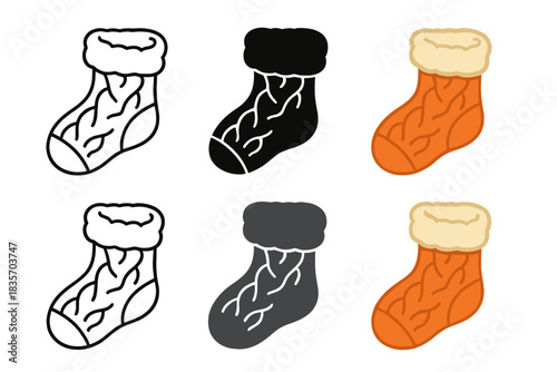 Cozy Winter Sock Design. Winter wool sock folded to show cozy interior and exterior texture, abstract minimal vector illustration,