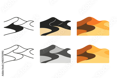 Geometric Desert Transformation. Abstract desert scene with dark dunes flowing into lighter mineral sands, representing geological