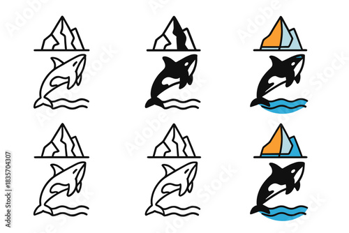 Orca Iceberg Emblem. Orca Iceberg Sail, minimalist ocean emblem symbolizing strength, freedom, and northern exploration, first in