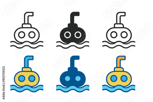Submarine Periscope Styles. ubmarine Deep Periscope, underwater exploration icon showing a submarine emerging with a periscope