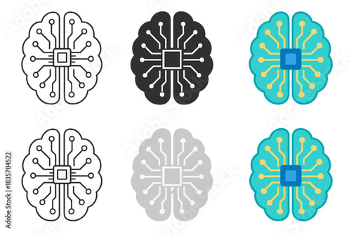 Abstract Brain Microchip. Microchip with branching circuit lines forming abstract brain shape, balanced tech symmetry, first in