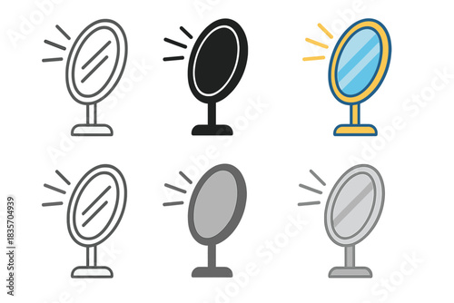 Mirror's Sunlit Transformation. Close-up of mirror catching sunlight rays at angle first in line style with thin outline, second