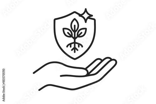Finger Shieldroot Icons. Line style vector icons of finger shieldroot: slim finger lines, cupped palm, shieldroot pairing shape,
