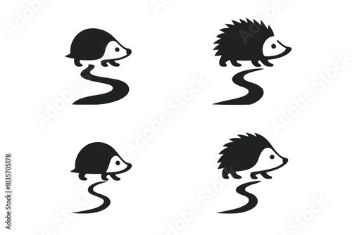 Iconic Travelers' Route. Icons for: a small bristled traveler following a winding route, a tiny spike-backed mover on a curving