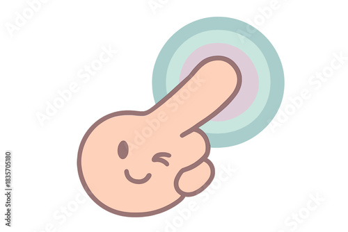 Playful Trigger Icon. A friendly "trigger" icon with a winking finger tapping, emanating cute concentric circles, soft harmonious