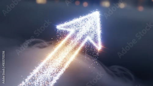 Glittering projectile ascends through cloudy haze with radiance and energy