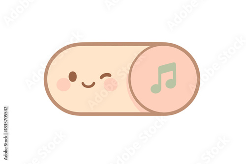 Winking Music Switch. A cute "live musician" toggle switch with a winking face, soft harmonious pastel palette, No text, No labels