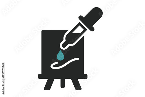 Colorful Pipette Art. Solid style icon of a pipette dripping colored liquid onto a canvas, representing congener retention in art,