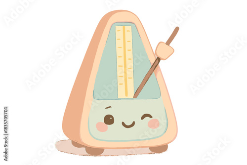 Winking Metronome Charm. A cute "team rhythm" metronome with a winking face, soft harmonious pastel palette, No text, No labels,