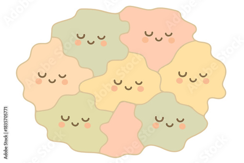 Pastel Neighborhood Map. A cute "subconscious zoning" district map with winking neighborhood icons, soft harmonious pastel palette