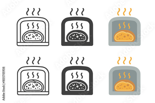 Bread Baking Diagram. Cross-section of bread in oven showing internal expansion with steam vapors lifting the crust, elegant