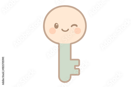 Whimsical Cipher Key. A cute "cipher key" with a winking face for decoding memories, soft harmonious pastel palette, No text, No