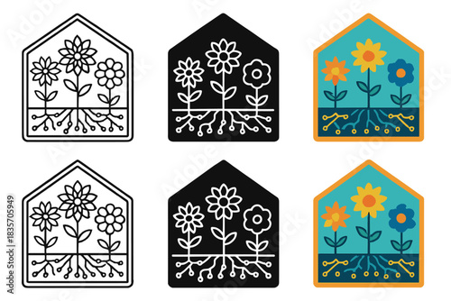 Algorithmic Flora Showcase. Digital greenhouse filled with algorithmic flora, geometric flower patterns growing from neural soil,