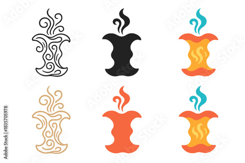 Apple Core Essence. Abstract swirling smoke pattern resembling apple core silhouette, visual metaphor for essence and aroma,
