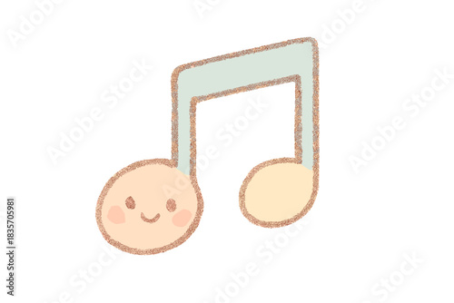 Happy Musical Resolution. A tiny "resolved" musical resolution symbol with a smiling face, cozy pastel doodle colors, No text, No
