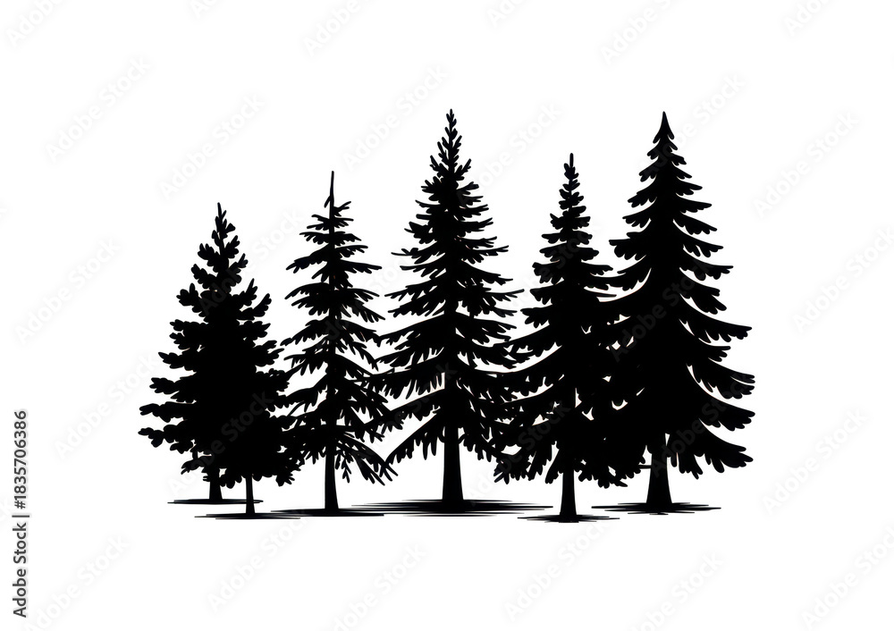 Obraz premium Set Collection Conifer Cedar Coniferous Cypress Pine Evergreen Fir Hemlock Spruce Larch Pinus tree forest illustration Logo design 